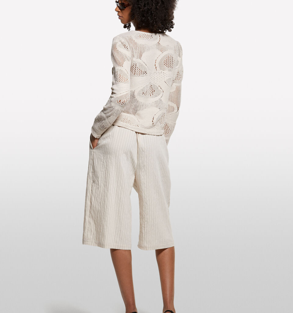 Βερμούδα λευκή κρεμ ριγέ - παντελόνια σορτς γυναικεία - Λευκο Κρεμ | Sisley image number 2